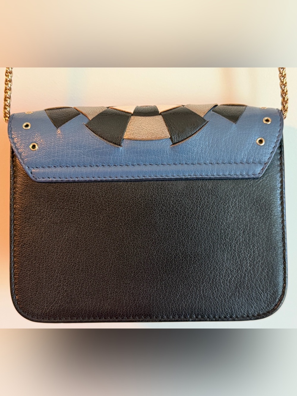 FURLA Metropolis Geometric Crossbody Bag Rebel Spirit Leather Purse Blue Black - Picture 5 of 9